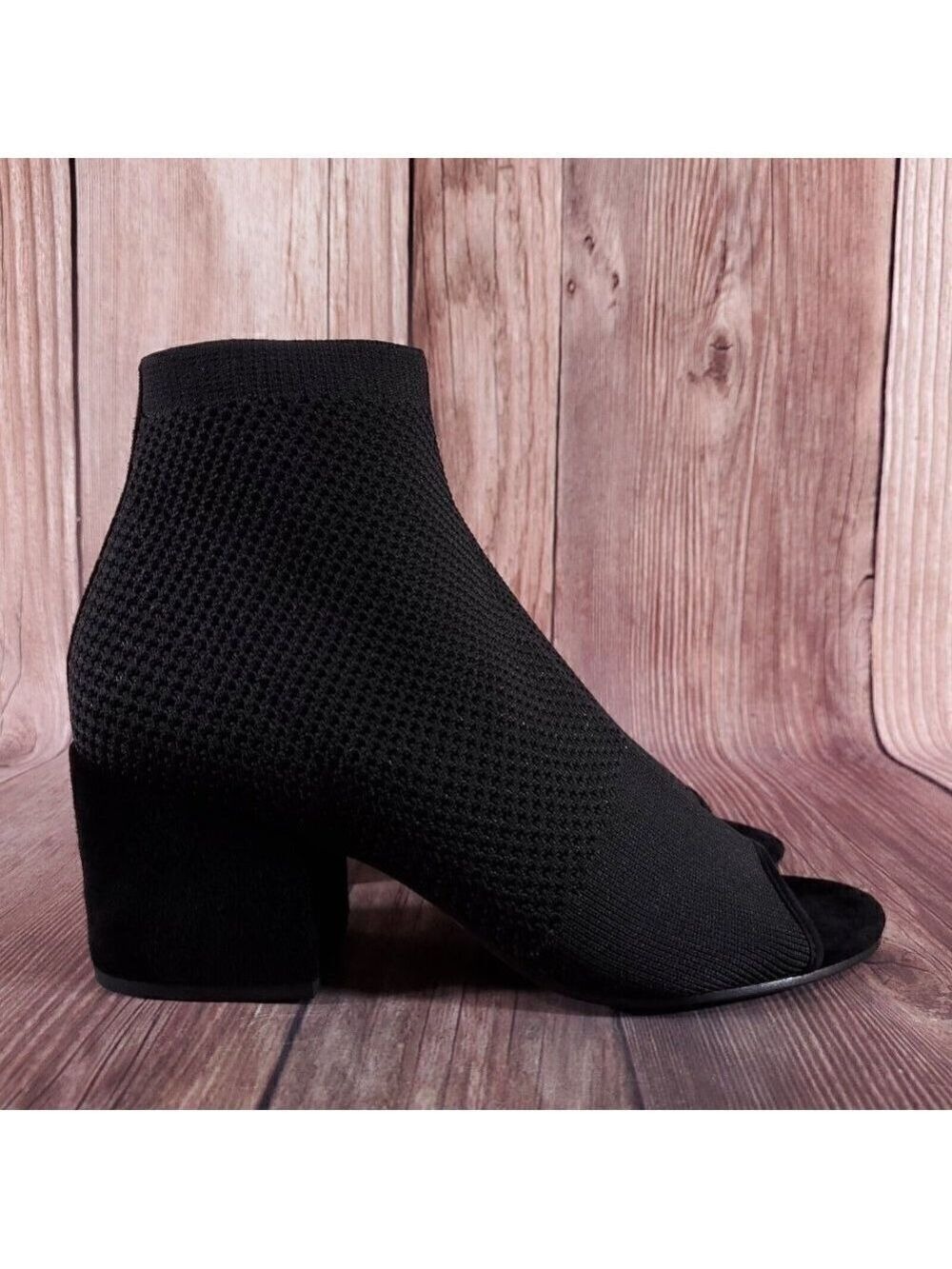 Eileen Fisher Womens Sz 10 Croft Open Toe Stretch Knit Black Ankle Boots Booties - Picture 3 of 13